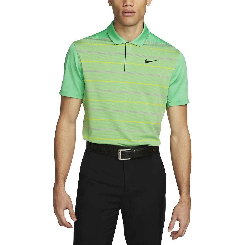 NIKE DRI-FIT Tiger Woods Collection Green Striped Golf Polo Shirt Medium